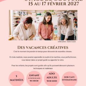 Stage de couture Grenoble enfant et adulte - février 2026