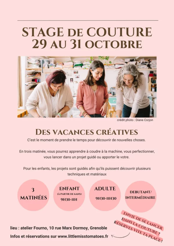 Stage de couture Grenoble enfant et adulte - vacances Toussaint 2025