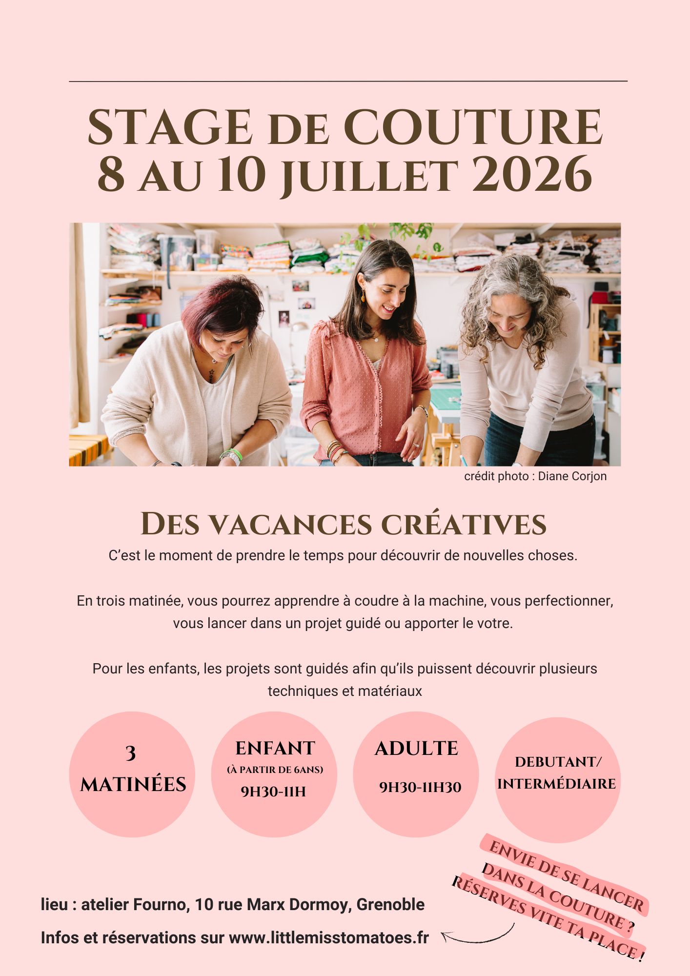 Stage de couture Grenoble enfant et adulte - vacances été juillet 2026