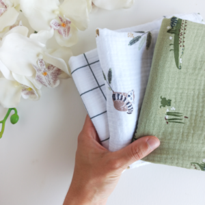Trio de langes pour bébé en coton, couleurs douces