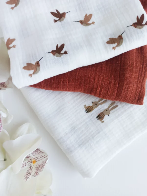 Trio de langes pour bébé en coton, couleurs douces