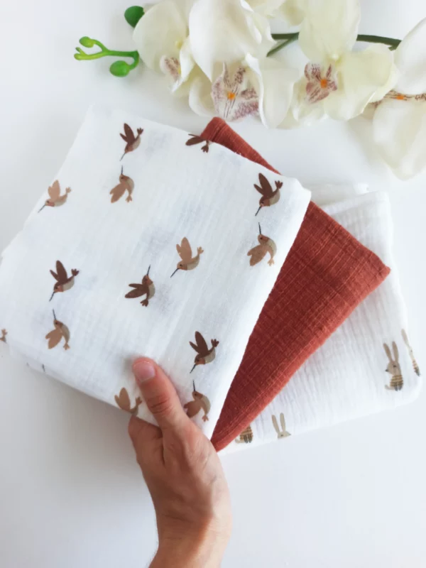Trio de langes pour bébé en coton, couleurs douces