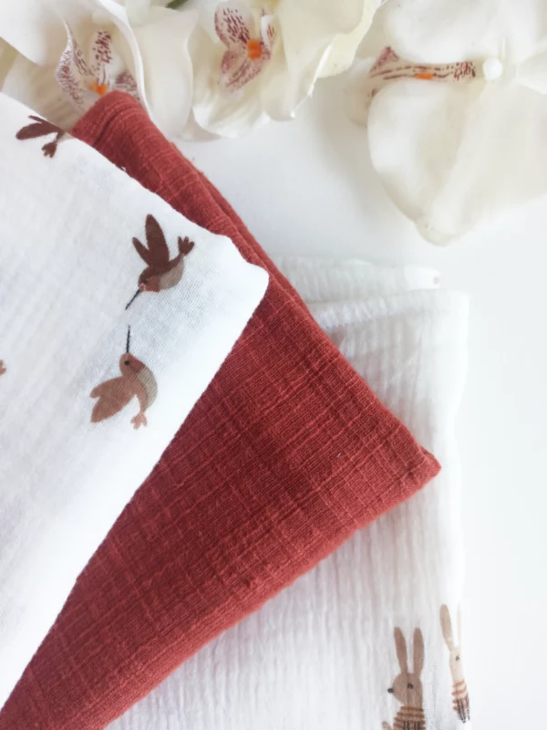 Trio de langes pour bébé en coton, couleurs douces