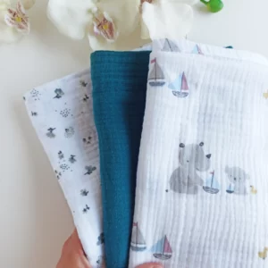 Trio de langes pour bébé en coton, couleurs douces