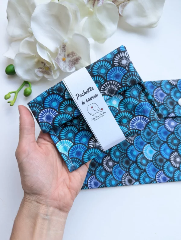 Pochette à savon pression - Éventail Bleu