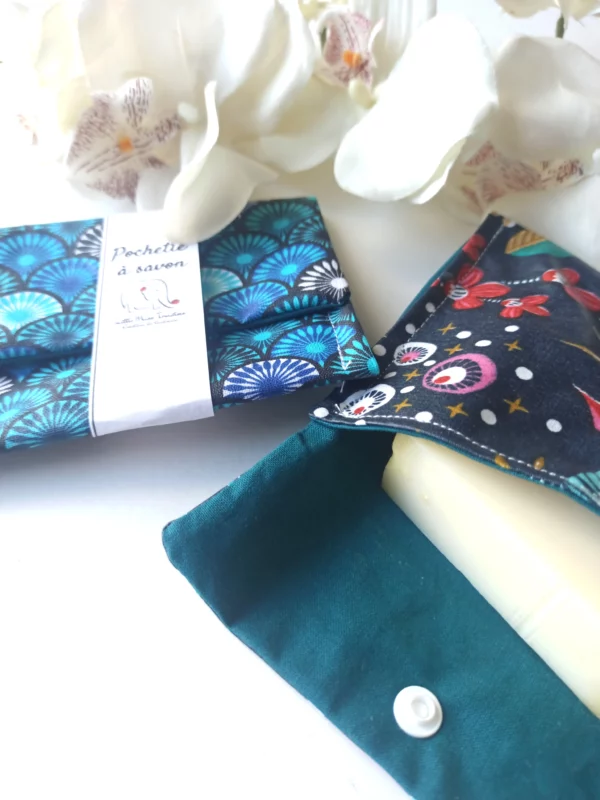 Pochette à savon pression - Éventail Bleu – Image 2